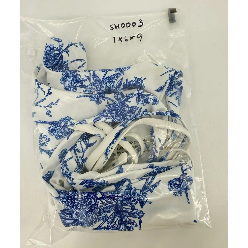 Berlook Blue Floral Bikini Bottom Small Cottagecore Coastal Chinoiserie Side Tie